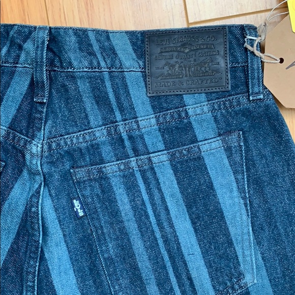 Women Indigo Blue Striped Jean Shorts High Rise - Picture 3 of 4